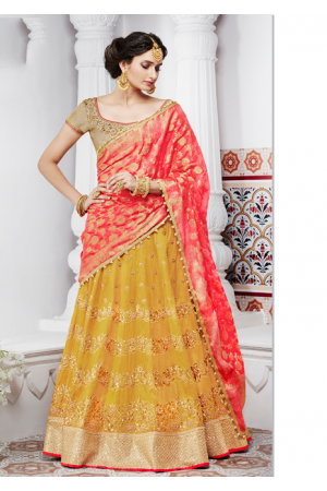 Golden Yellow with Orange Color Silk Designer Lehenga Choli